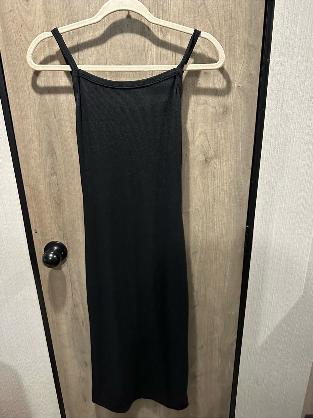 Black Ribbed Bodycon Midi Tank Dress Spaghetti Strap Size Medium